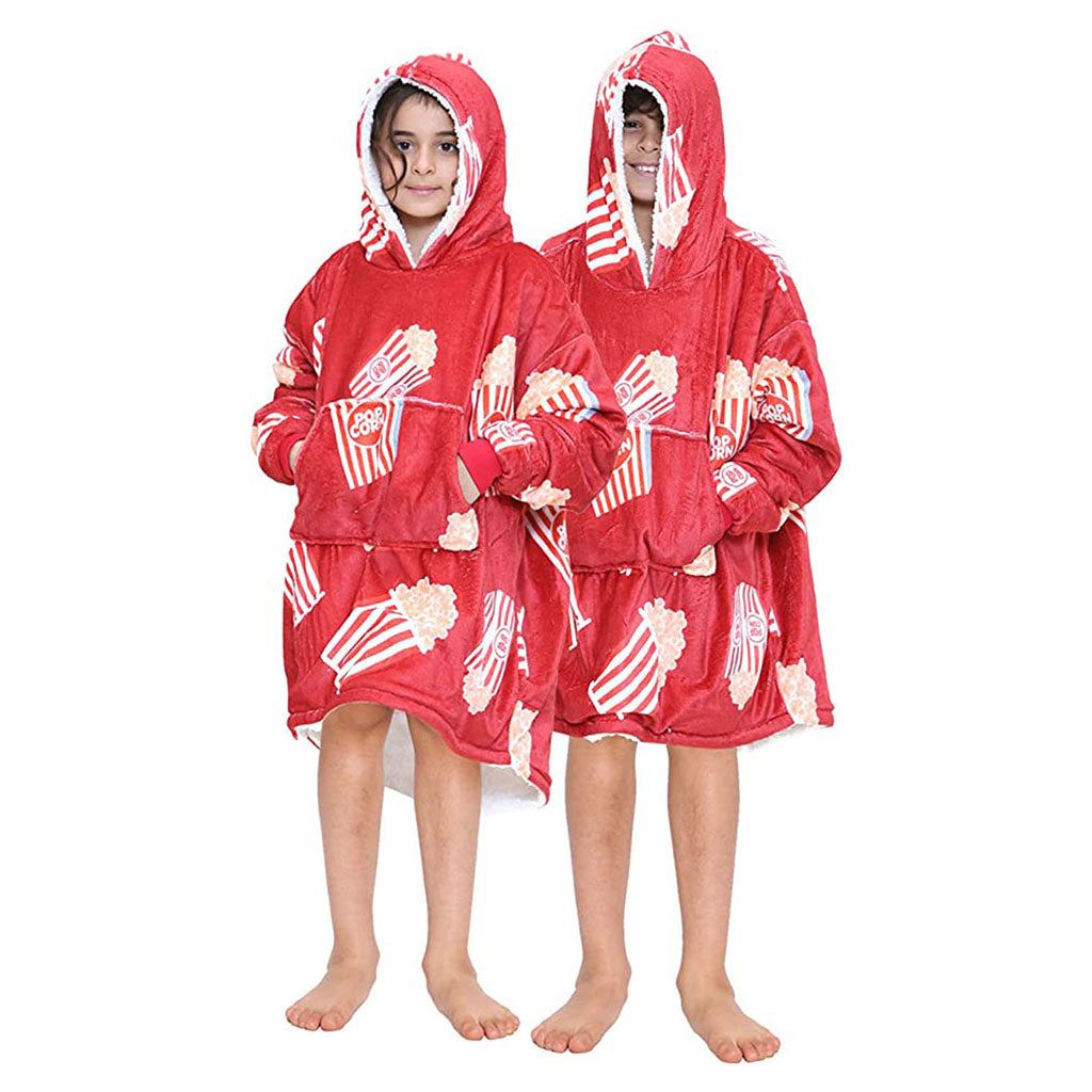Children's Red Popcorn Sherpa Fleece Hoodie Blanket