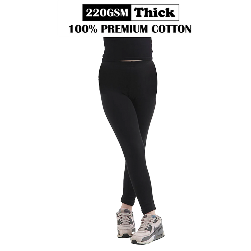 Girl's Thick Cotton Full-Length Elastic Waist Leggings
