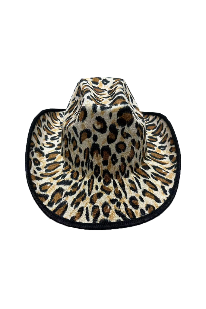 Adult Leopard Print Cowboy Hat Wide Rave Upturn Brim Head Wear