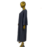 Women's Charcoal Gray Abaya with Loose Sleeve Tassel Tie