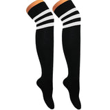 Women's Girls Thigh High Socks Referee 3 Stripes Cotton OTK