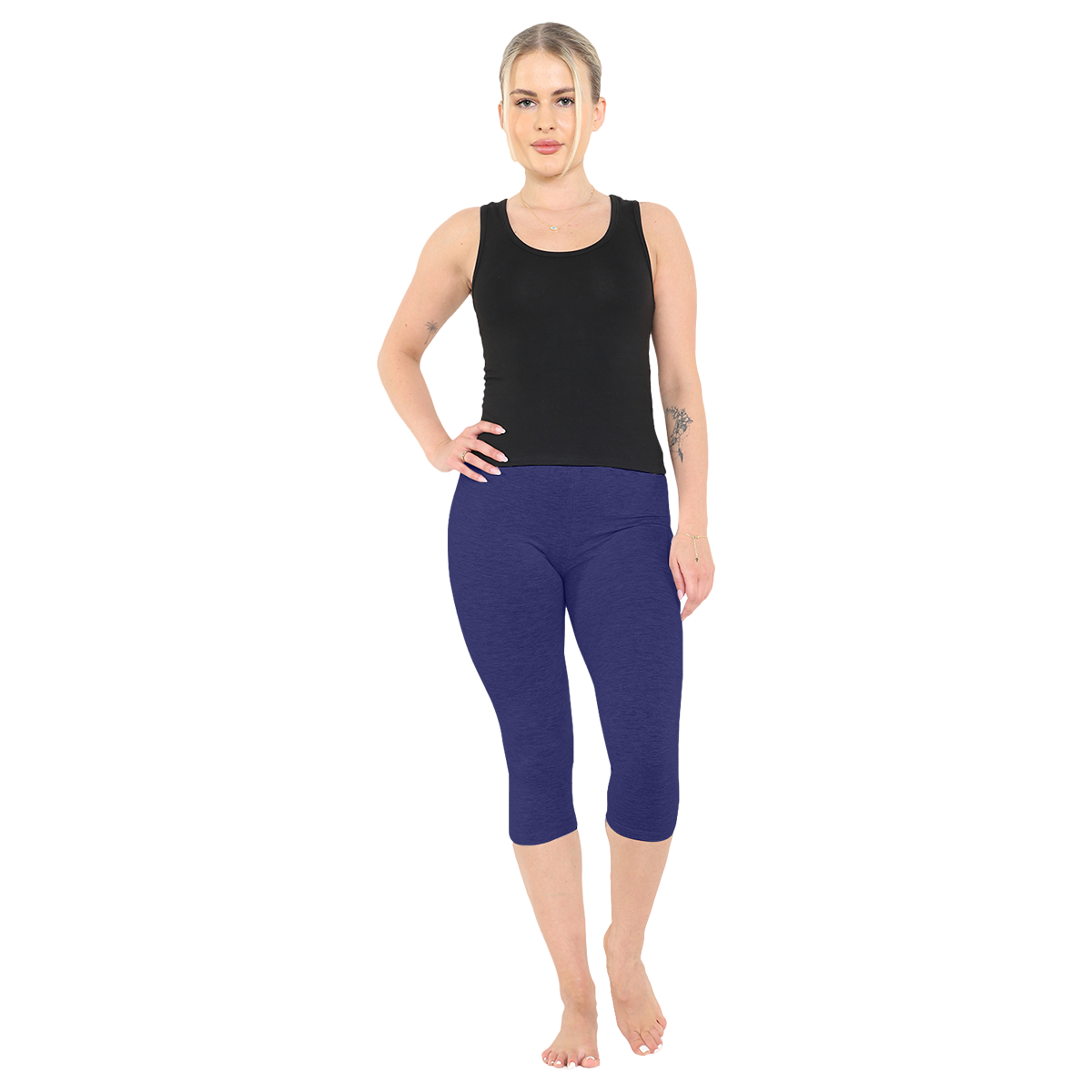 Womens 3/4 Length Cotton Capri Leggings Stretchy Soft Tights