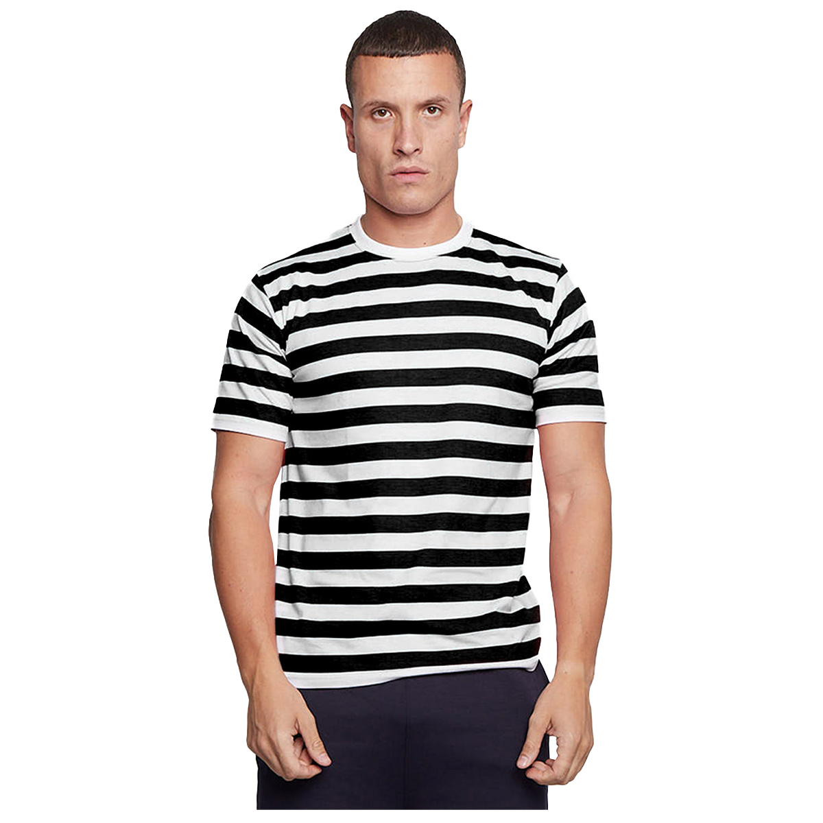 Adult Stripe Crew Neck Basic Short Sleeves Cotton T-Shirt