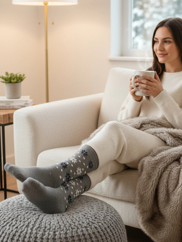 Ladies Winter Thermal Snowflake Patterned Socks 3 Pack