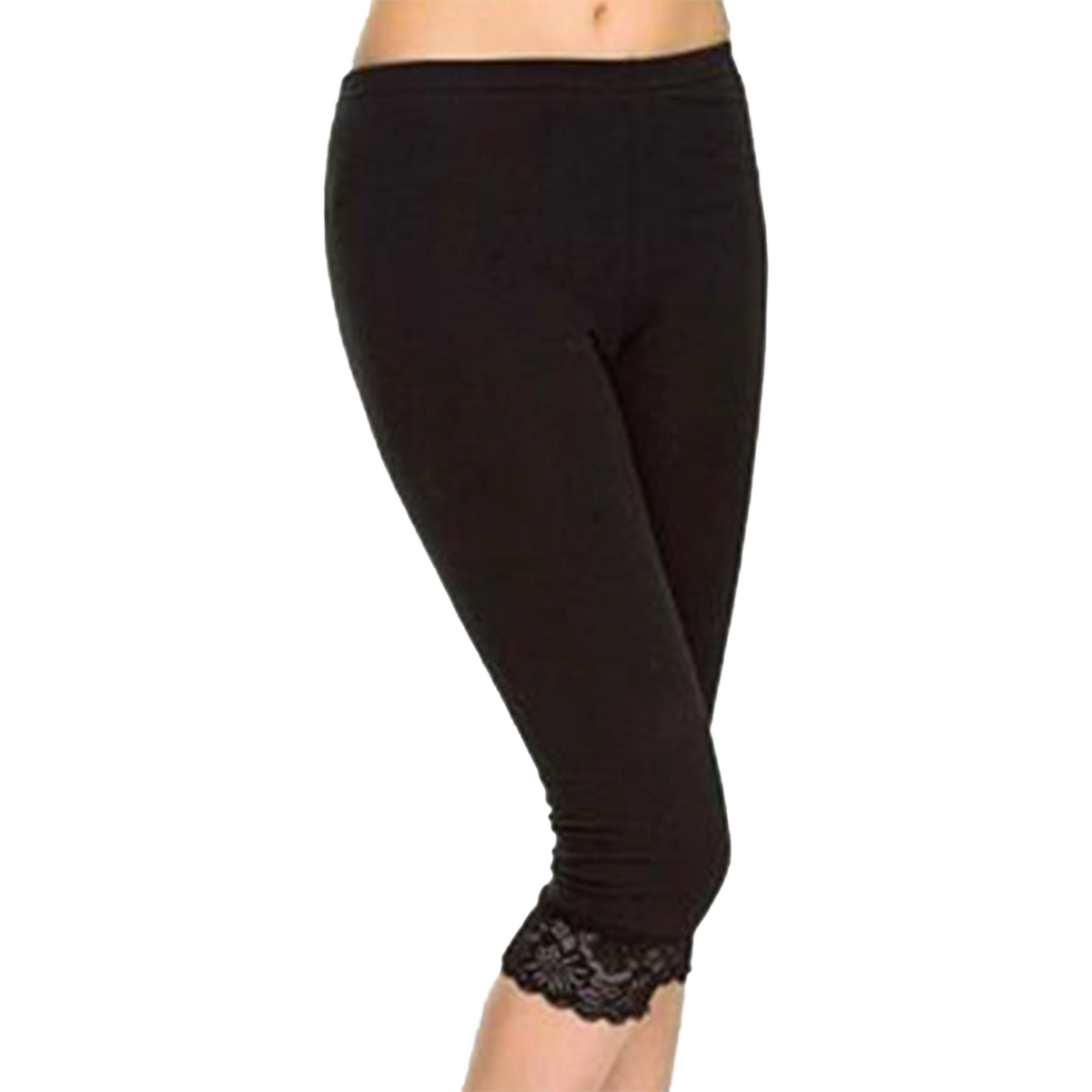 Women's 3/4 Cropped Capri Trim Lace Stretchy Soft Leggings