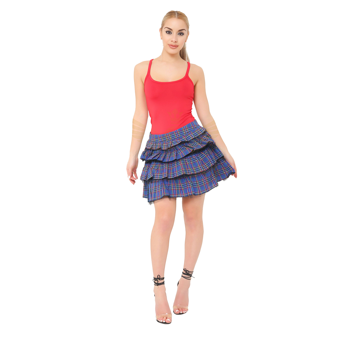 Women's 4 Tier Above Knee Tartan Check Party Casual Skirt
