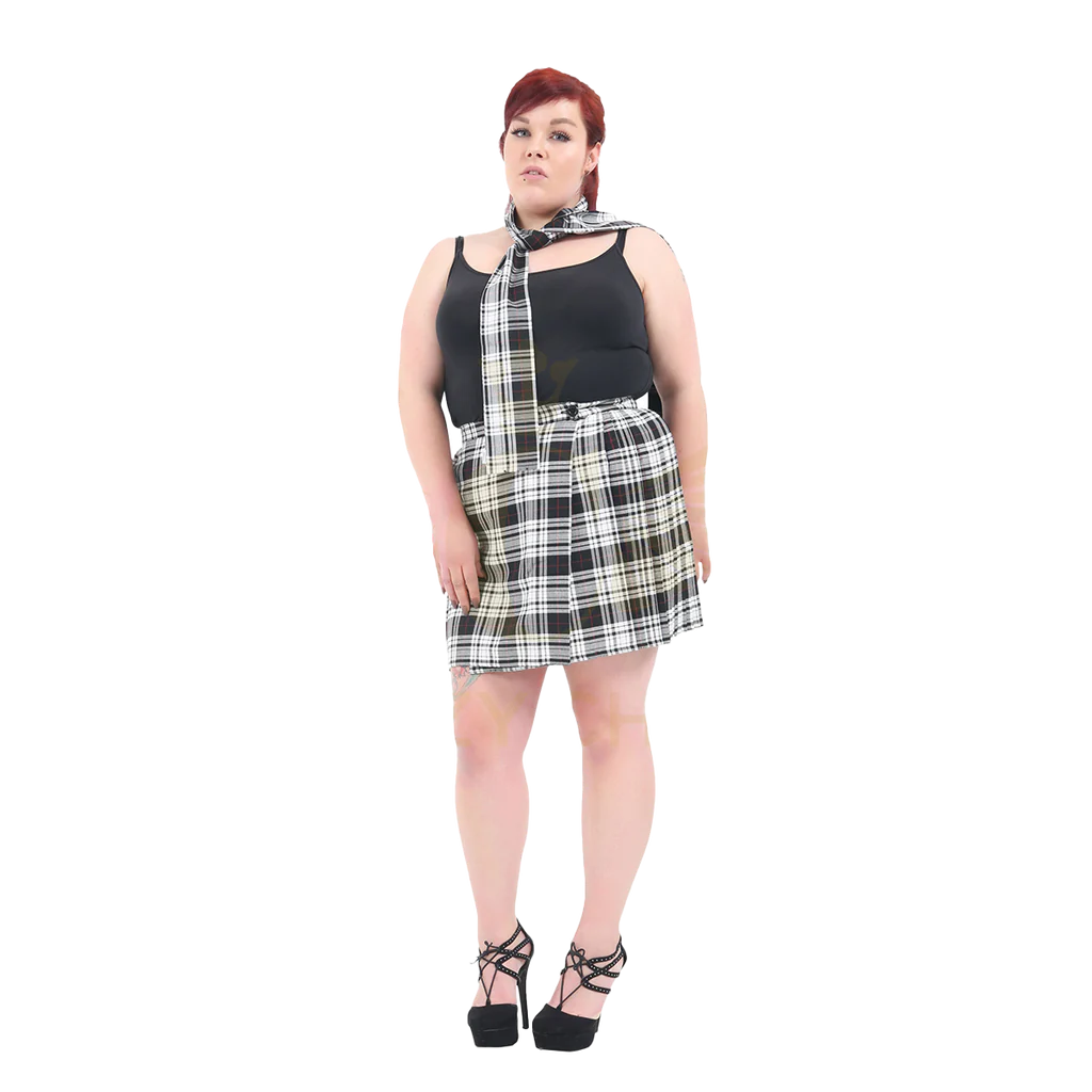 Women's 18 Inches Tartan Pleated Wrap Over Buttoned Skirt