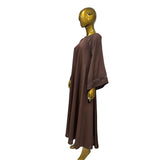 Women's Chocolate Brown Abaya with Loose Sleeve Tassel Tie