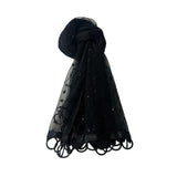 Asian Women's Black Floral Karhai Shiny Net Dupatta with Ring Border