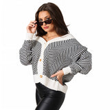 Striped Front Oversized Knitted Cardigan