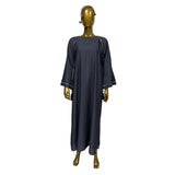 Women's Charcoal Gray Abaya with Loose Sleeve Tassel Tie