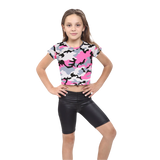 Girls Camouflage Crop Top Short Sleeves Summer Wear Tee Top