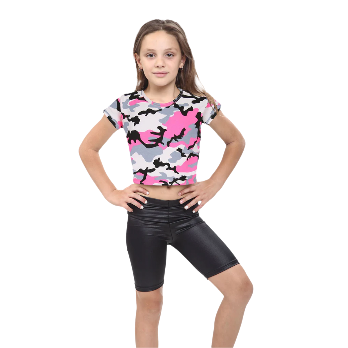 Girls Camouflage Crop Top Short Sleeves Summer Wear Tee Top