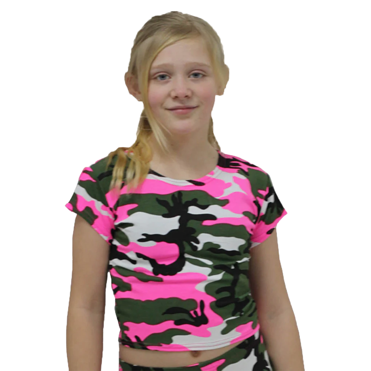 Girls Camouflage Crop Top Short Sleeves Summer Wear Tee Top