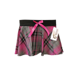 Girls Circular Check Elasticated Waist Bow Mini Tartan Skirt