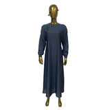 Women's Muslim Belt Abaya Dress Flowy Maxi Embroidered Gown