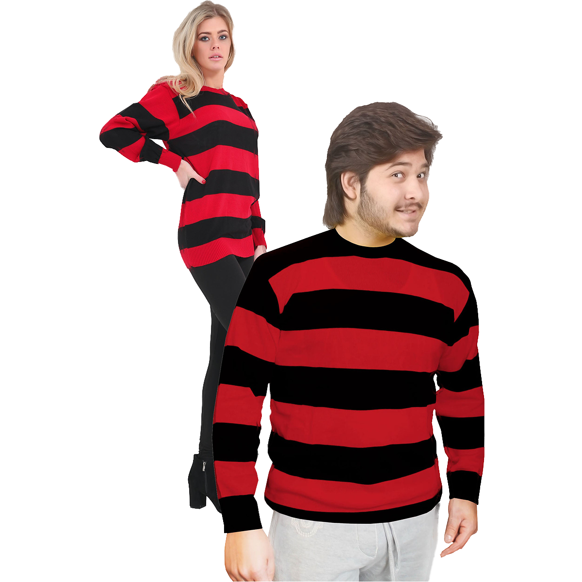 Adult Stripe Knitted Jumper Long Sleeve Pullover Sweatshirt