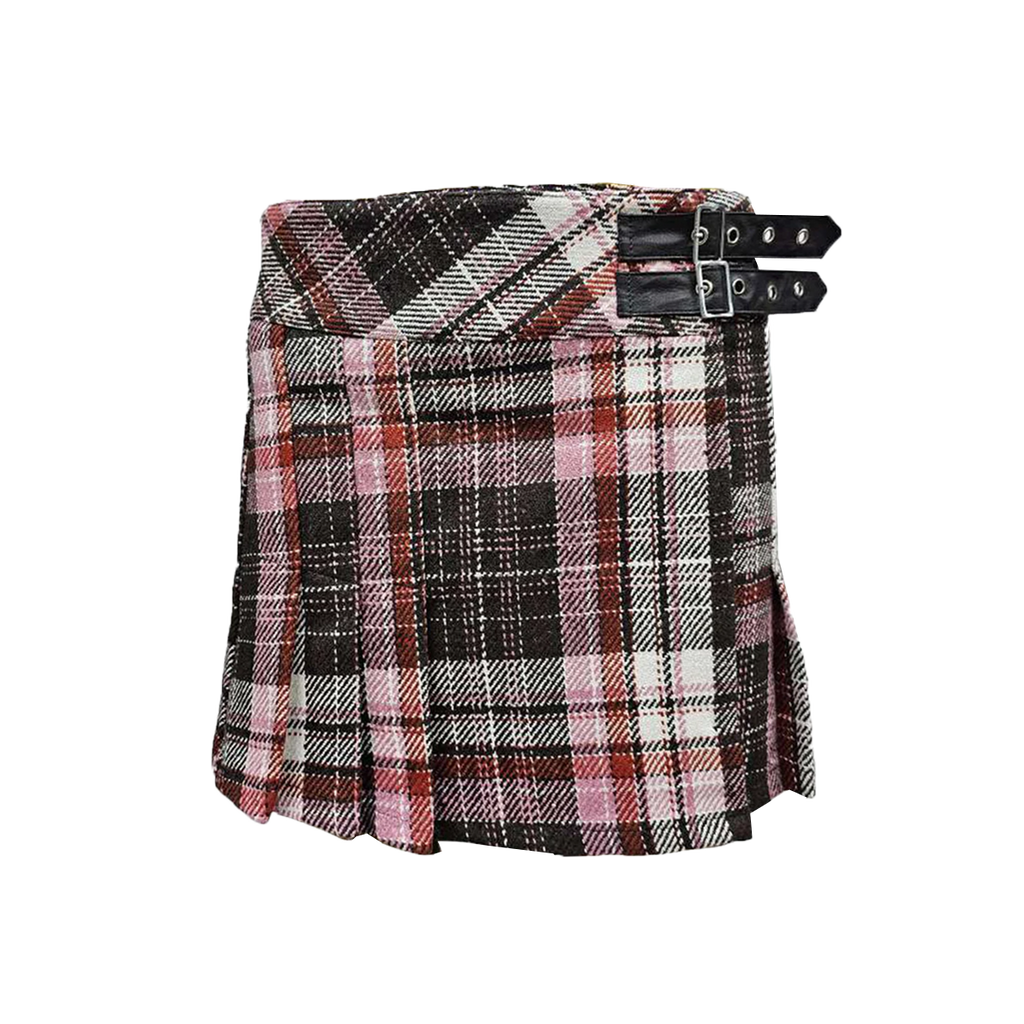 Women's Scottish Tartan Kilt Plaid Pattern Side Design Skirt