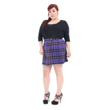 Plus Size 18 Inch Tartan Pleated Wrap Over Buttoned Skirt