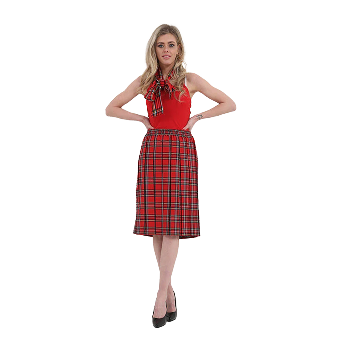 Women's 26' Inches Box Pleated Knee Length Tartan Skirt