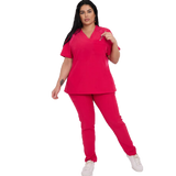 Plus Size Women's Scrub Set Medical Uniform with Pockets