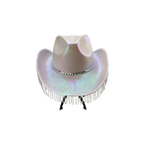 Adult White Sparkly Glitter Cowboy Hat With Rhinestone Fringe