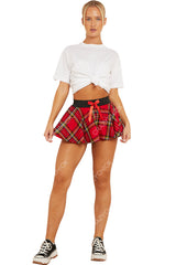 Women's 9' Inches Circular Bow Elasticated Mini Tartan Skirt