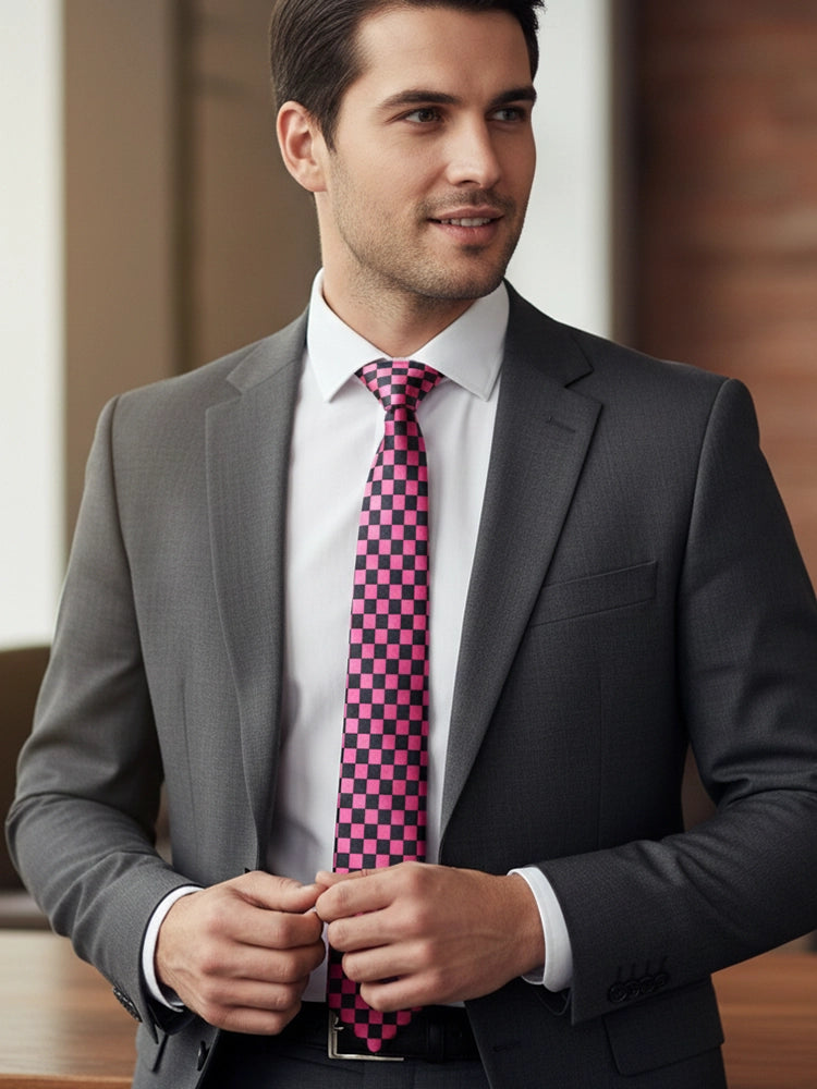 Men's Checkered Printed Satin Neck Tie Casual & Formal Accessory