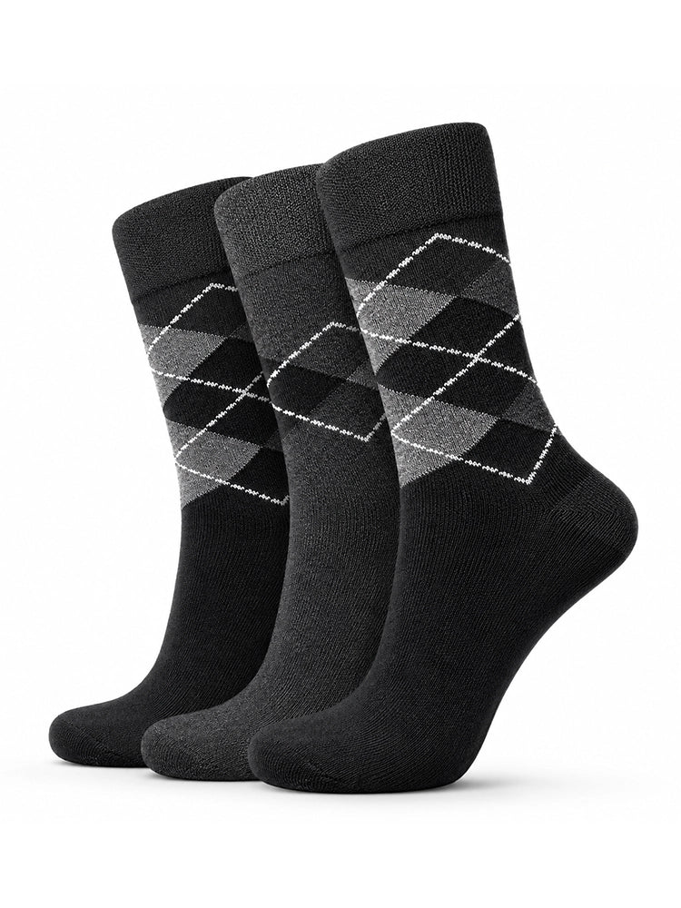 Men's Flexi Diabetic Argyle Grey Socks Pack of 3 Pairs