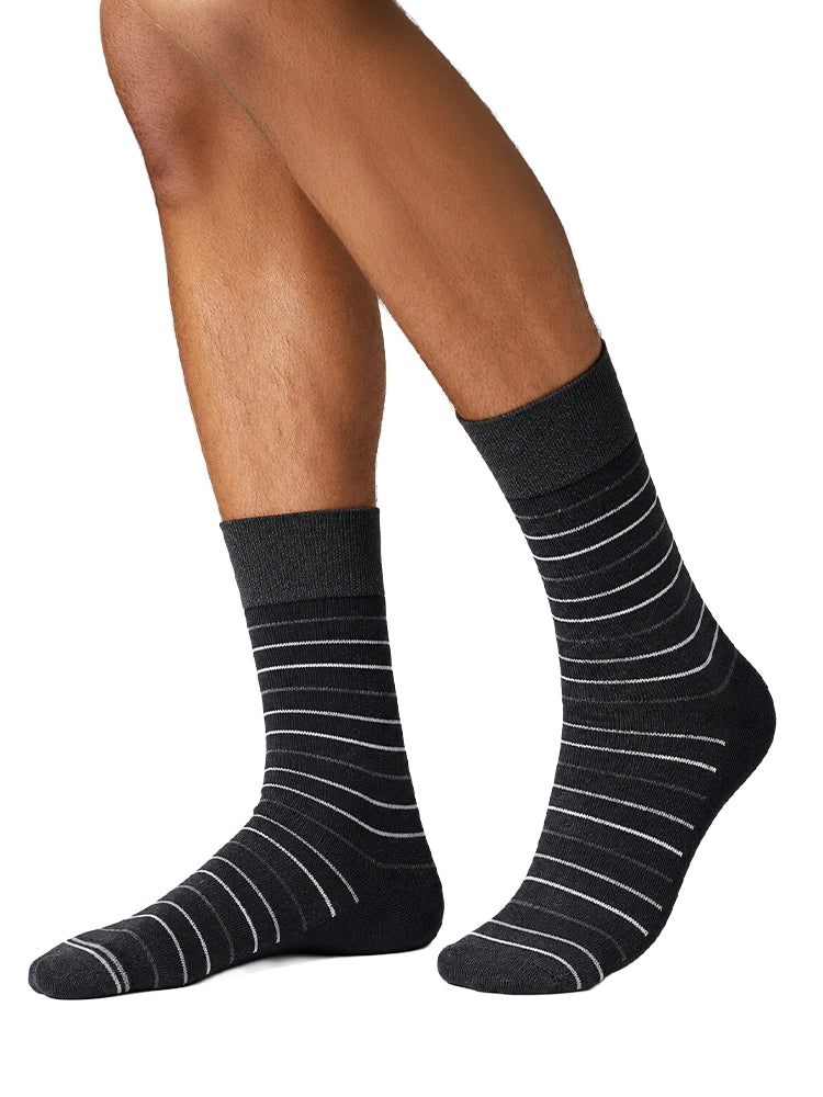 Men's Flexi Diabetic Grey Stripe Socks Pack of 3 Pairs