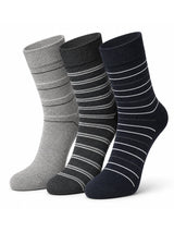 Men's Flexi Diabetic Grey Stripe Socks Pack of 3 Pairs