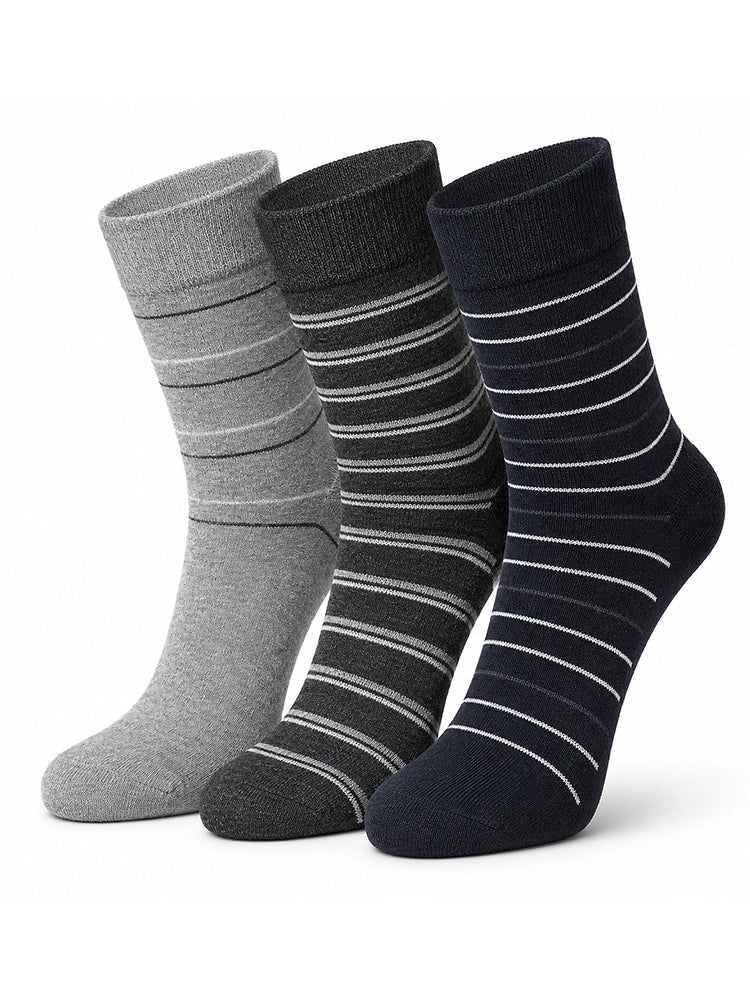 Men's Flexi Diabetic Grey Stripe Socks Pack of 3 Pairs