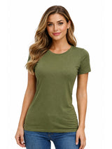 Ladies Crew Neck Short Sleeve Khaki Green Cotton T-Shirt