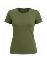 Ladies Crew Neck Short Sleeve Khaki Green Cotton T-Shirt