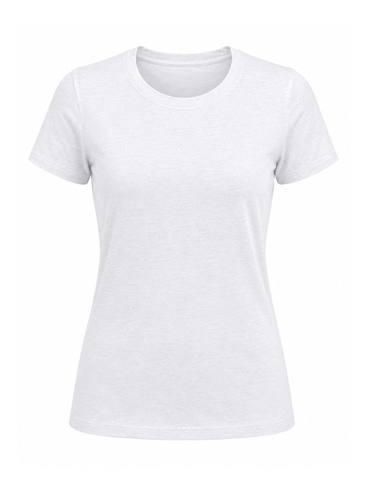 Ladies Crew Neck Short Sleeve Cotton White T-Shirt