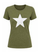 Ladies Short Sleeve Star Design T-Shirt Khaki