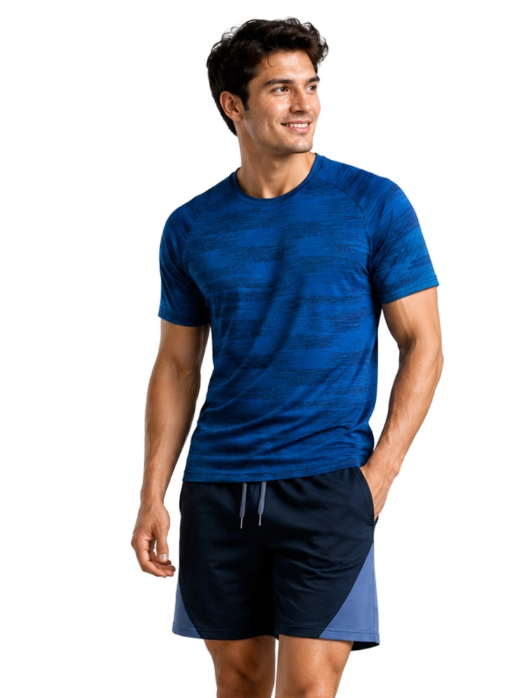 Active Star Men’s Denim Blue & Black Activewear T Shirt & Shorts Set