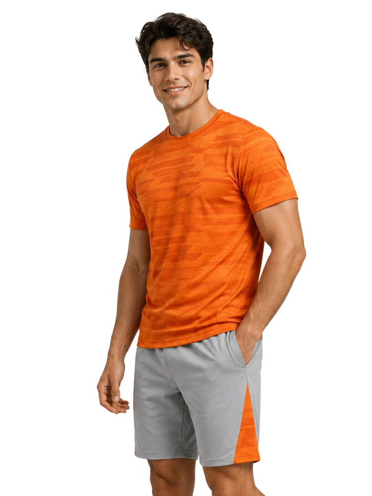 Active Star Men’s Orange Grey Activewear T-Shirt & Shorts Set