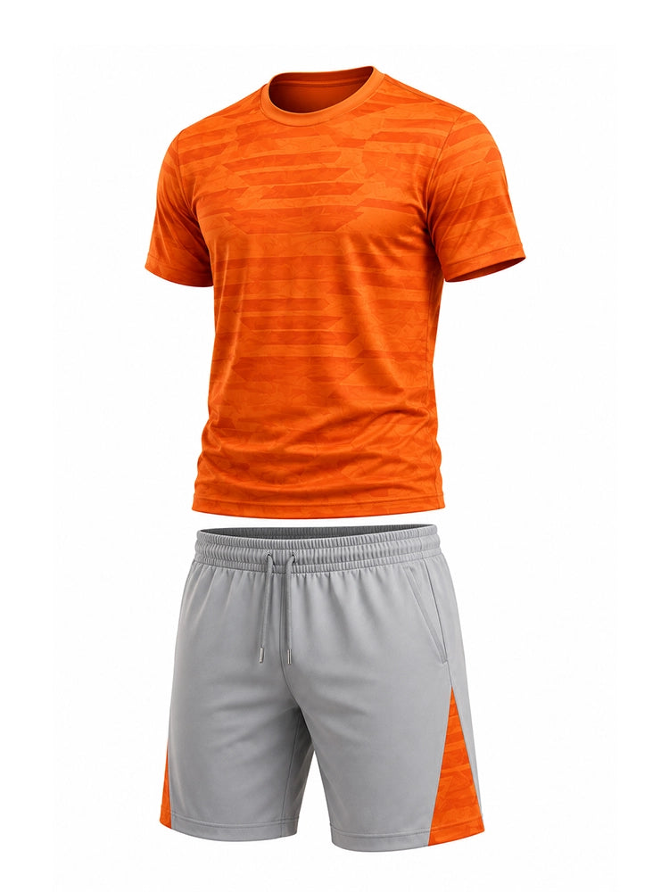 Active Star Men’s Orange Grey Activewear T-Shirt & Shorts Set