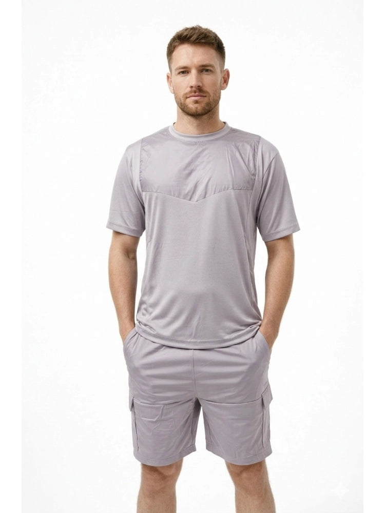 Active Star Men’s Silver Activewear T Shirt & 4 Pocket Shorts Set