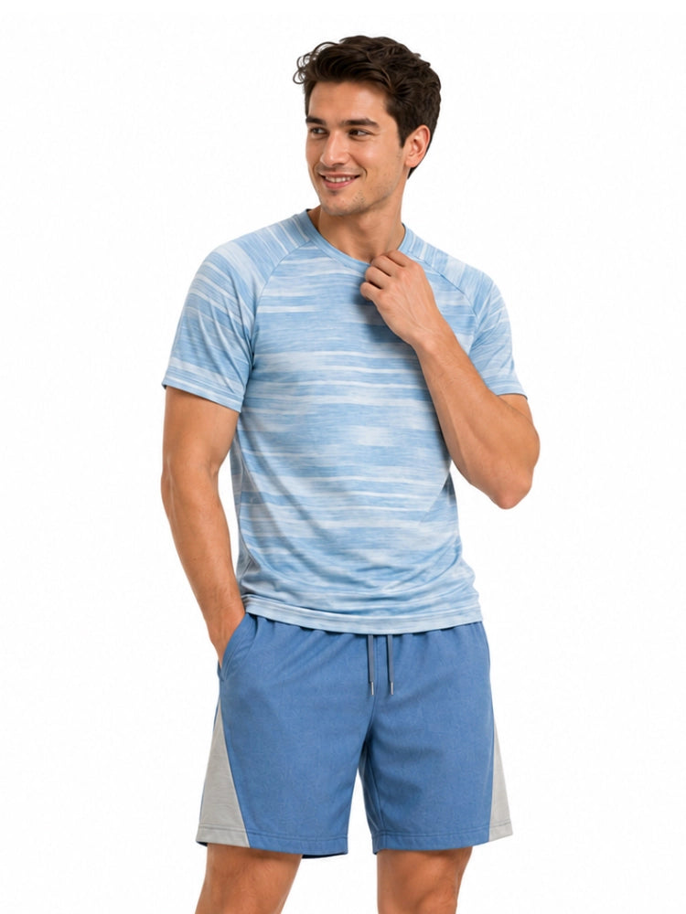 Active Star Men’s Sky Blue & Grey Activewear T-Shirt & Shorts Set