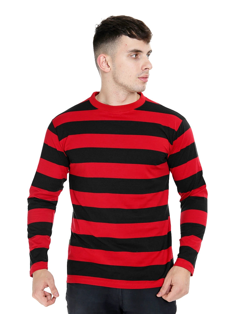 Adult Stripe Crew Neck Full Sleeves Casual Cotton T-Shirt