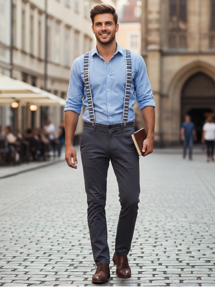 Adjustable Men's Printed Braces 2.5 cm With Strong Metal Clips