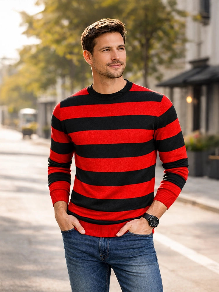 Adult Stripe Crew Neck Full Sleeves Casual Cotton T-Shirt