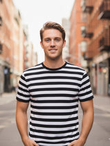 Adult Stripe Crew Neck Basic Short Sleeves Cotton T-Shirt