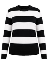 Black and white striped sweater on a white background. Womens Black & White Stripe Knitted Jumper