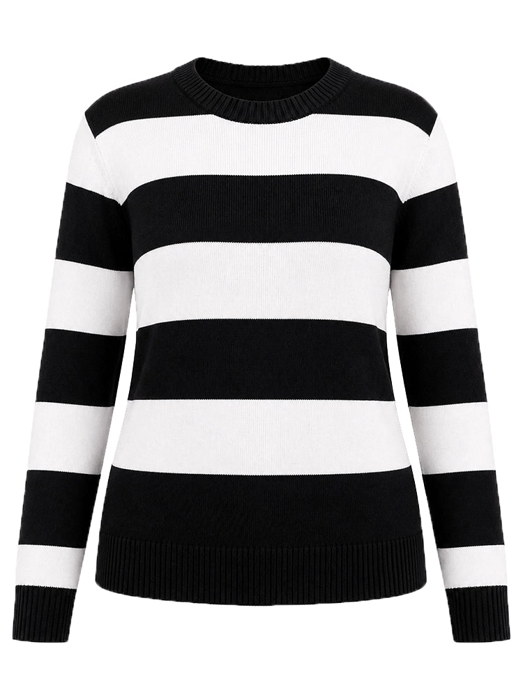 Black and white striped sweater on a white background. Womens Black & White Stripe Knitted Jumper