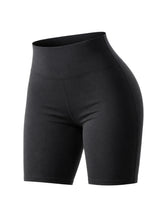 Black athletic shorts on a white background. Women's Anti Chaffing High Waist Cycling Shorts
