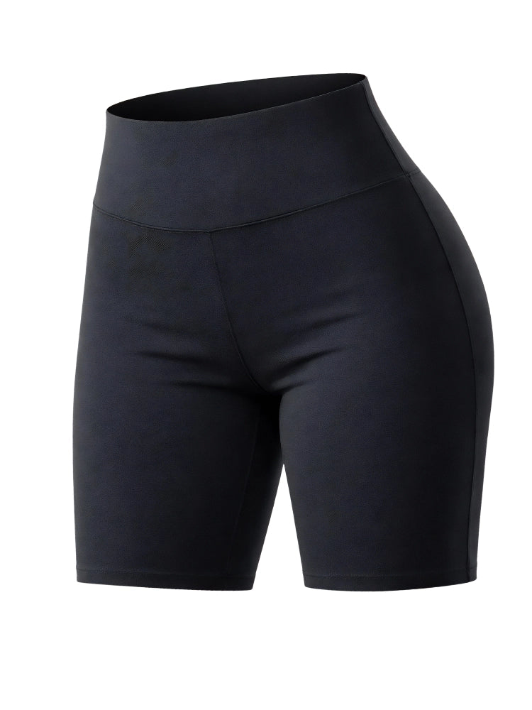 Black athletic shorts on a white background. Women’s Cotton Elastic Stretch Breathable Black Cycling Shorts