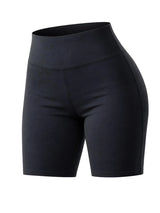 Black athletic shorts on a white background. Women’s Cotton Elastic Stretch Breathable Black Cycling Shorts